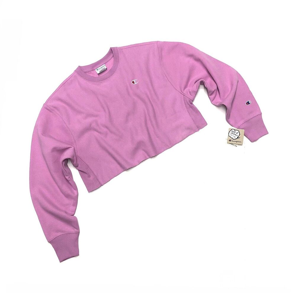 Champion Womens Reverse Weave Cropped Cut Off Sweatshirt Sz L Large Crew Pink